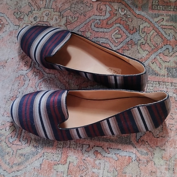 J. Crew Navy and White Striped Flats - Size 9 - Picture 1 of 5